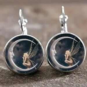 Silver MOON FAIRY Celestial Drop Earrings